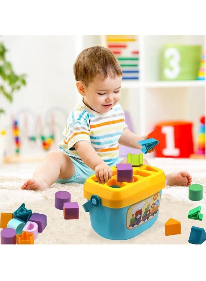 MRUD Plastic sorter cubes for children, boys and girls, 16 ABCD cubes with a toy basket, from 6 months to 2 years of age, for boys, multi-colored - Image 3